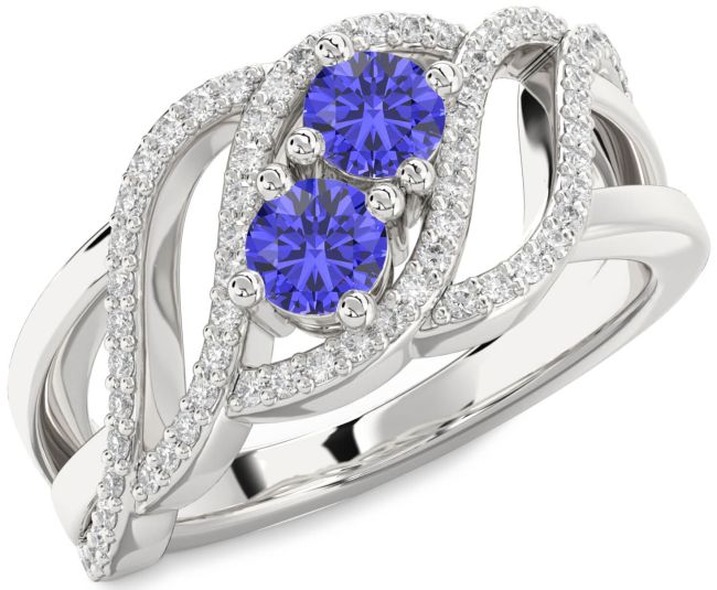 Diamond Tanzanite Silver Knot Round Two Stone Ring