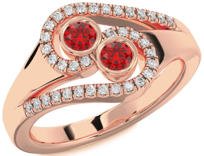 Diamond Ruby Rose Gold Round Two Stone Birthstone Ring