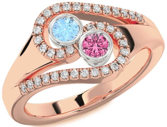 Diamond Rose Gold Silver Round Two Stone Promise Ring