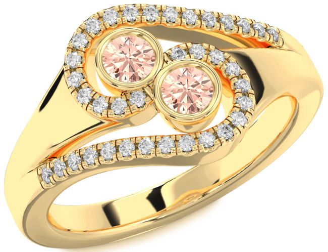 Diamond Morganite Gold Silver Round Two Stone Ring