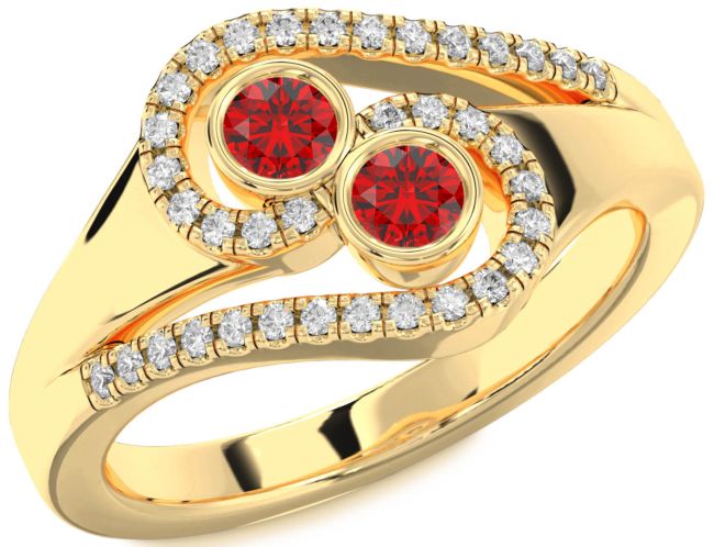 Diamond Ruby Gold Round Two Stone Birthstone Ring