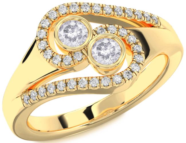 Salt & Pepper Diamond Gold Round Two Stone Ring