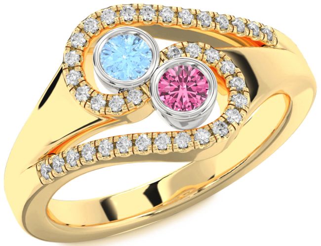 Diamond White Yellow Gold Round Two Stone Promise Ring