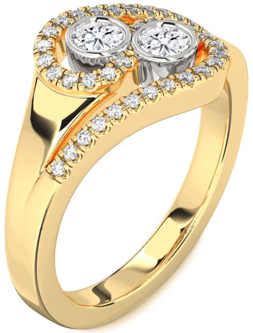 Lab Diamond Gold Silver Round Two Stone Ring