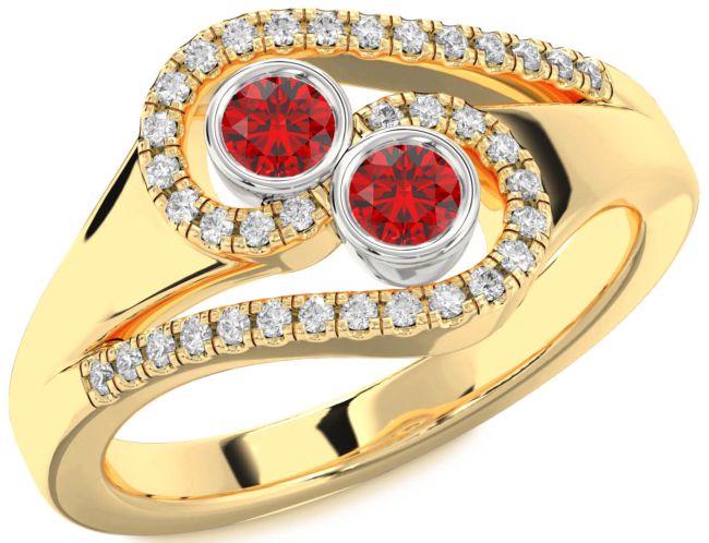 Diamond Ruby Gold Silver Round Two Stone Birthstone Ring