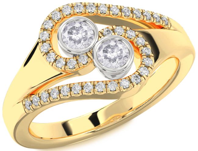 Salt & Pepper Diamond Gold Silver Round Two Stone Ring