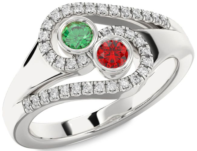Diamond Silver Round Two Stone Promise Ring