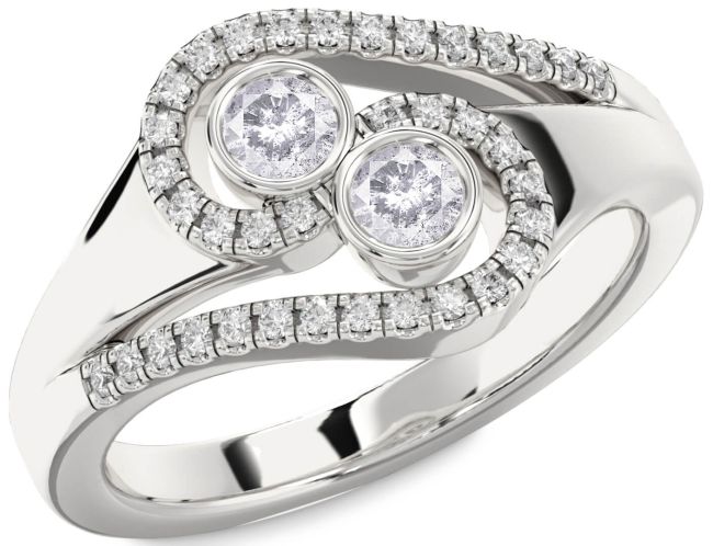 Salt & Pepper Diamond Silver Round Two Stone Ring