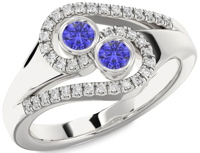 Diamond Tanzanite Silver Round Two Stone Ring