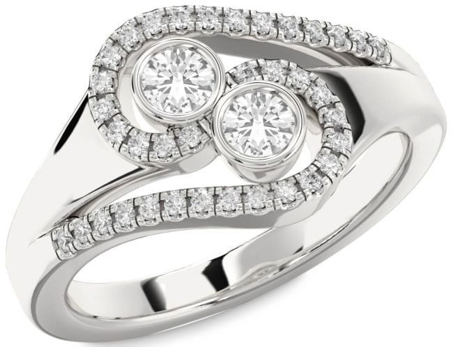 Diamond White Sapphire Silver Round Two Stone Ring