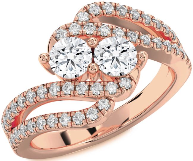 Diamond Rose Gold Silver Round Two Stone Ring