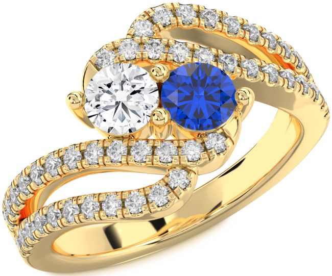 Diamond Gold Silver Round Two Stone Promise Ring