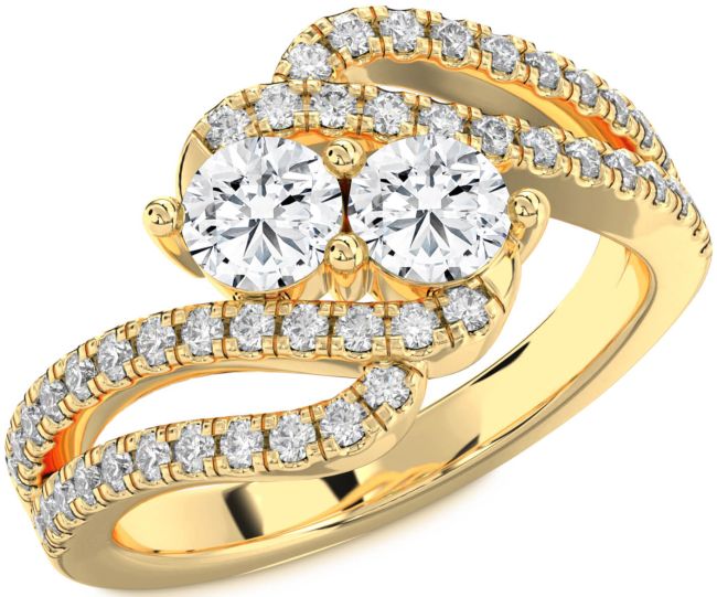 Diamond Gold Silver Round Two Stone Ring