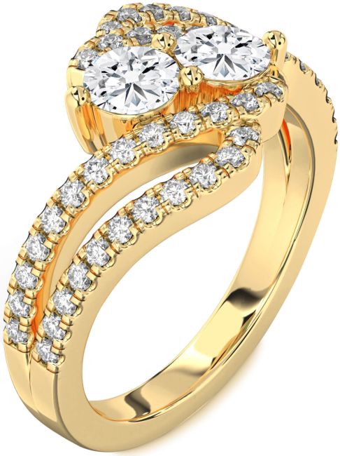 Lab Diamond Gold Silver Round Two Stone Ring