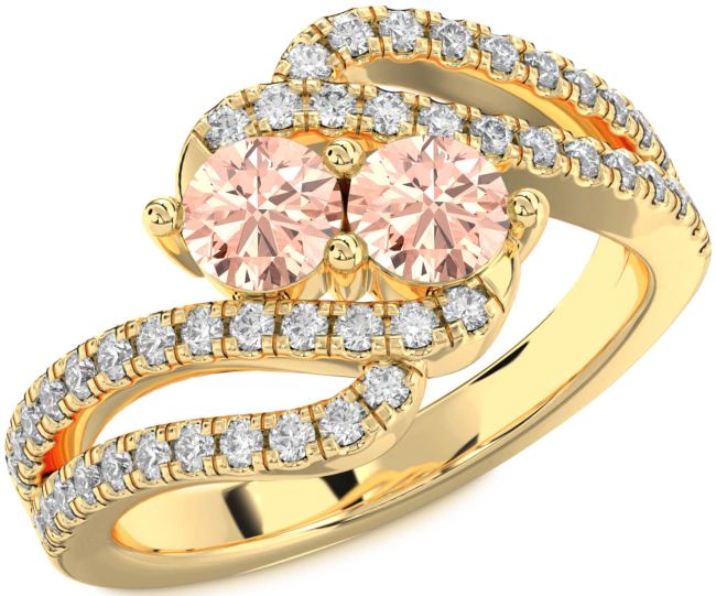 Diamond Morganite Gold Round Two Stone Ring