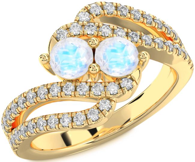 Diamond Moonstone Gold Round Two Stone Ring