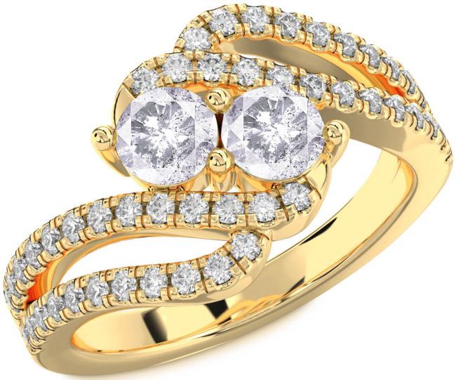 Salt & Pepper Diamond Gold Round Two Stone Ring