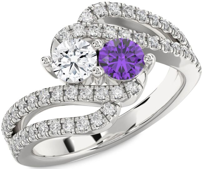 Diamond Silver Round Two Stone Promise Ring