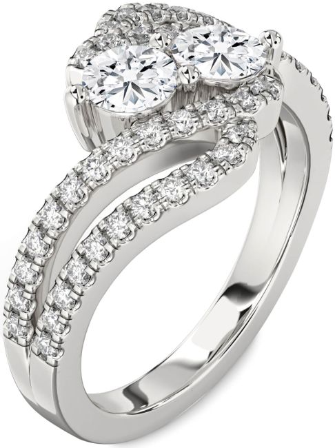 Lab Diamond Silver Round Two Stone Ring