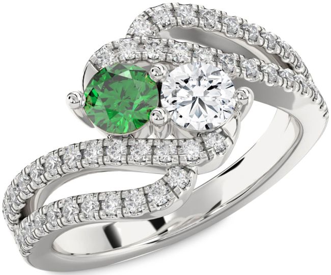 Diamond Silver Round Two Stone Promise Ring