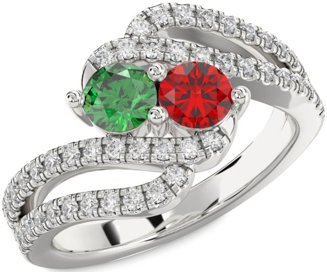 Diamond Silver Round Two Stone Promise Ring