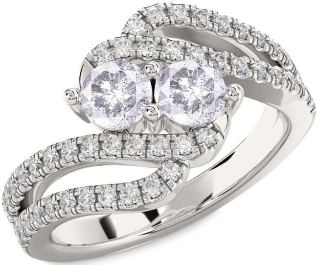 Salt & Pepper Diamond Silver Round Two Stone Ring