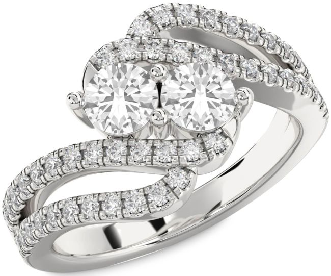 Diamond White Sapphire Silver Round Two Stone Ring
