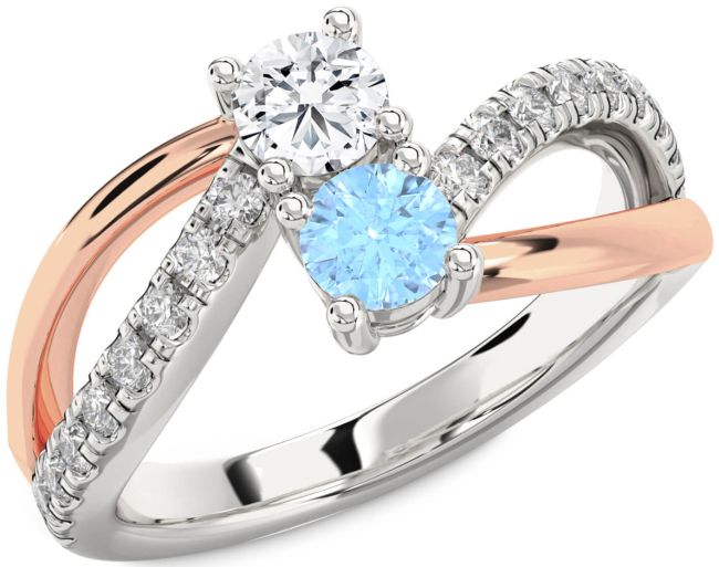 Diamond Rose Gold Silver Round Two Stone Promise Ring