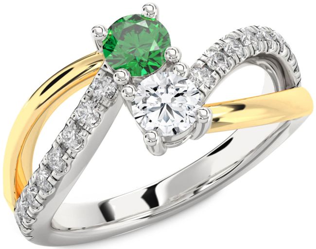 Diamond Gold Silver Round Two Stone Promise Ring