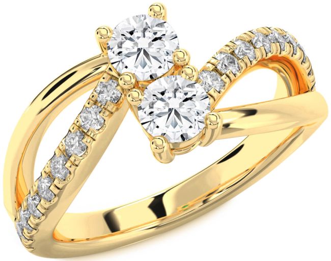 Diamond Gold Silver Round Two Stone Ring