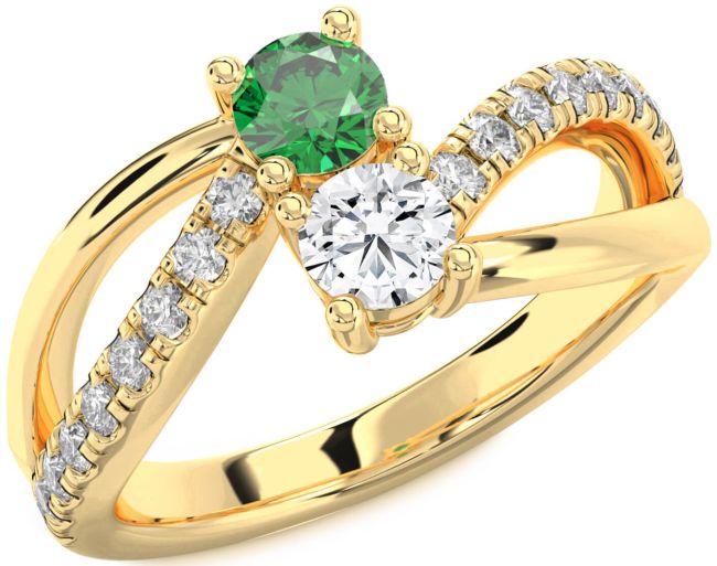 Diamond Gold Silver Round Two Stone Promise Ring