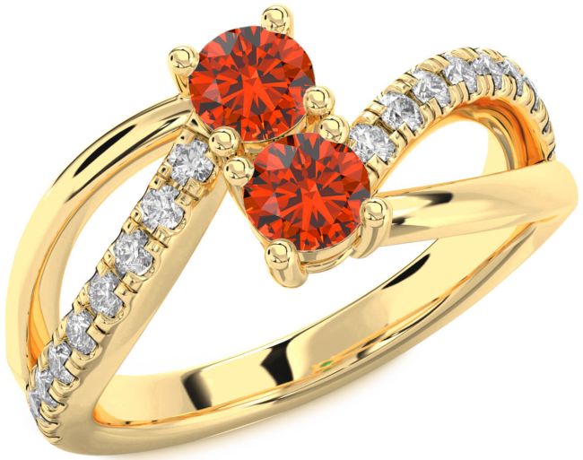 Diamond Fire Opal Gold Round Two Stone Ring