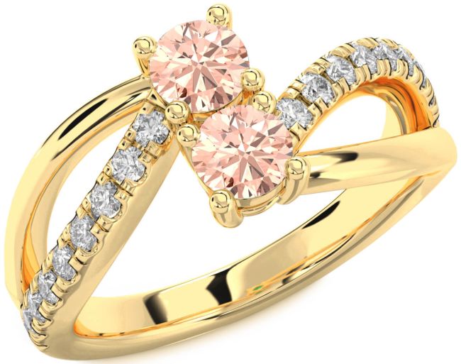 Diamond Morganite Gold Round Two Stone Ring