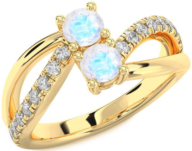 Diamond Moonstone Gold Round Two Stone Ring