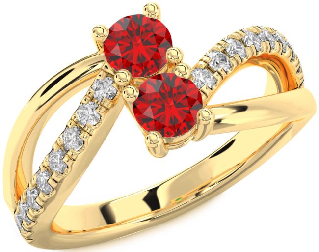 Diamond Ruby Gold Round Two Stone Birthstone Ring