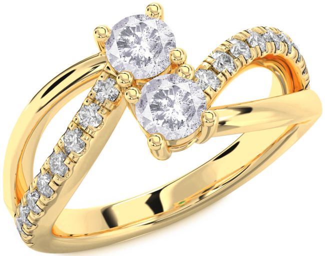 Salt & Pepper Diamond Gold Silver Round Two Stone Ring