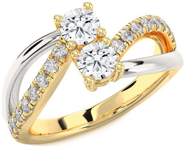 Diamond Gold Silver Round Two Stone Ring