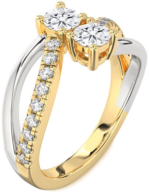 Lab Diamond Gold Silver Round Two Stone Ring