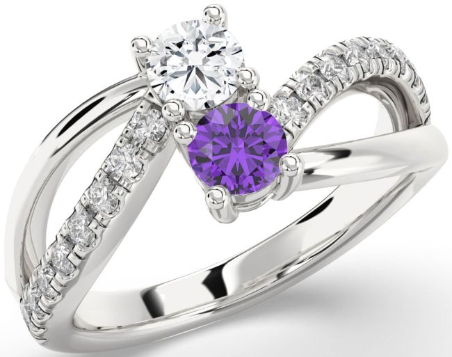 Diamond Silver Round Two Stone Promise Ring