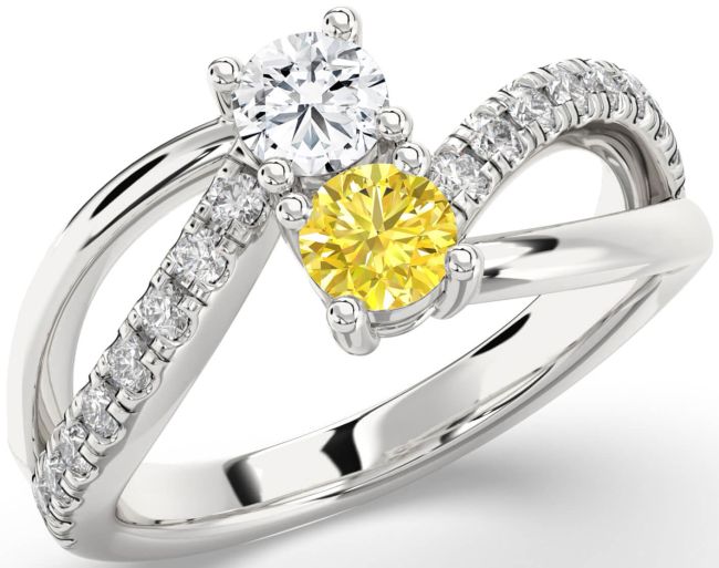 Diamond Silver Round Two Stone Promise Ring