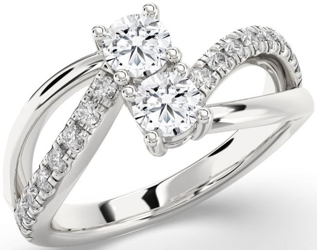Diamond Silver Round Two Stone Ring