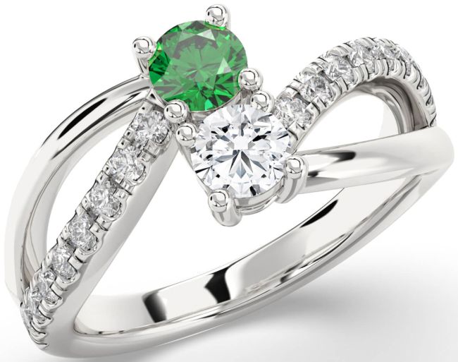 Diamond Silver Round Two Stone Promise Ring