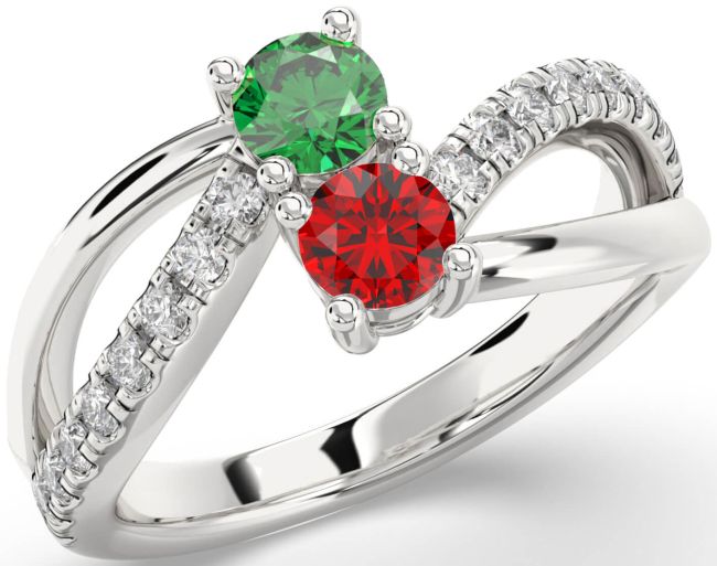 Diamond Silver Round Two Stone Promise Ring
