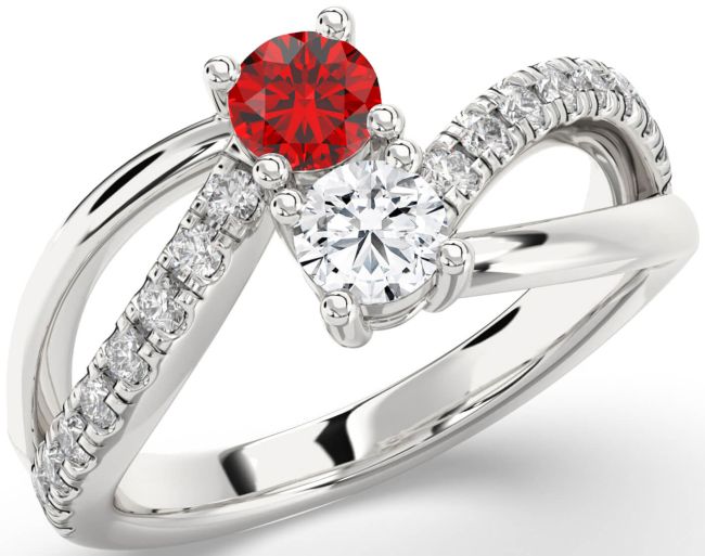 Diamond Silver Round Two Stone Promise Ring