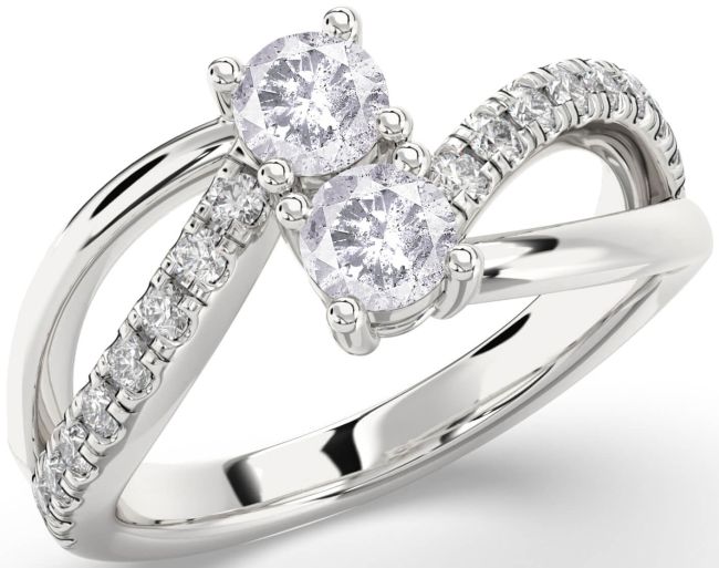 Salt & Pepper Diamond Silver Round Two Stone Ring