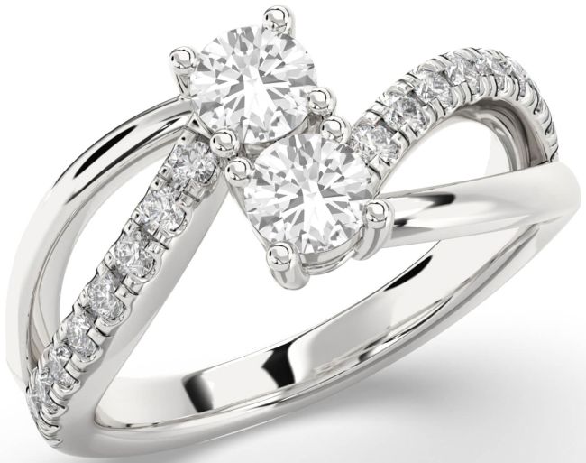 Diamond White Sapphire Silver Round Two Stone Ring