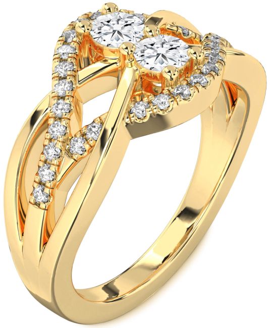 Lab Diamond Gold Knot Round Two Stone Ring