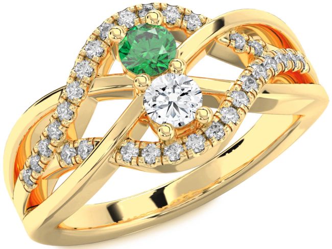 Diamond Gold Knot Round Two Stone Promise Ring