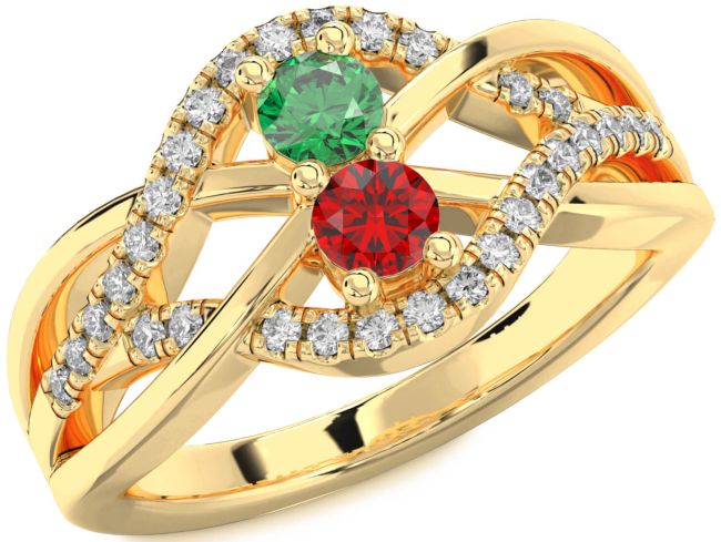Diamond Gold Silver Knot Round Two Stone Promise Ring
