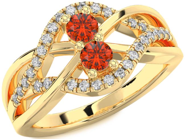 Diamond Fire Opal Gold Silver Knot Round Two Stone Ring